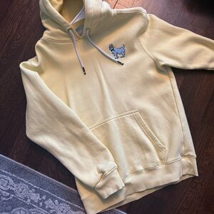 Men's Yellow Hoodie with Embroidered Dog Design